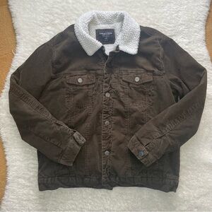 Sunrise Kingdom dark olive green corduroy trucker jacket w/ Sherpa lining